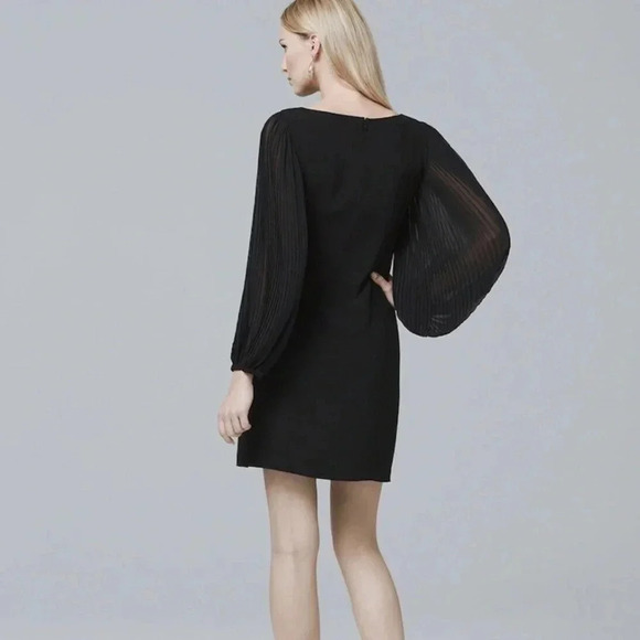 WHBM Black Chiffon Pleaded Sleeves Shift Dress - Picture 3 of 7
